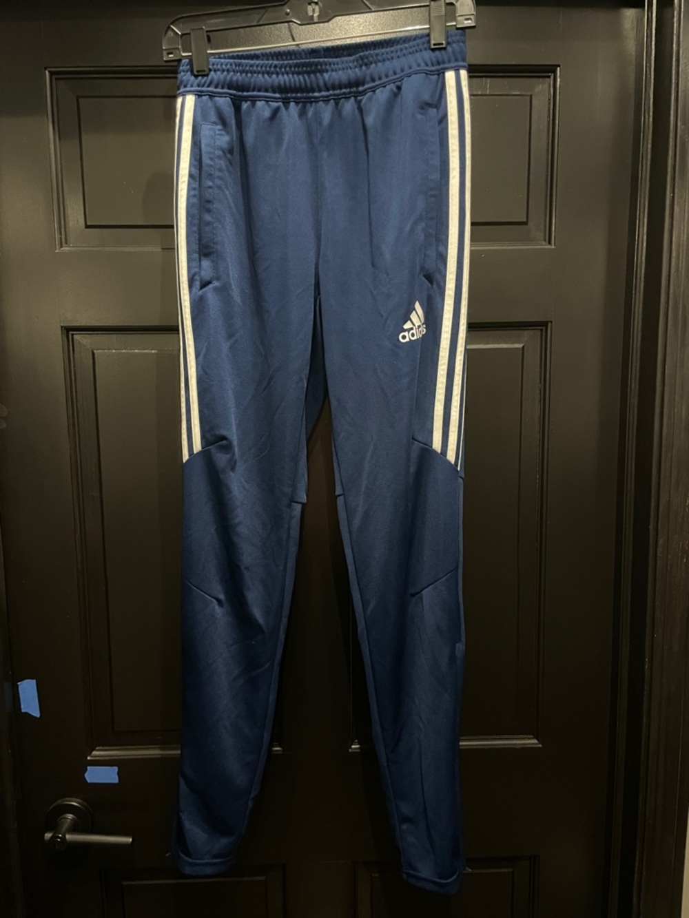adidas Deep Blue Athletic Track Pants with White Tag Detail